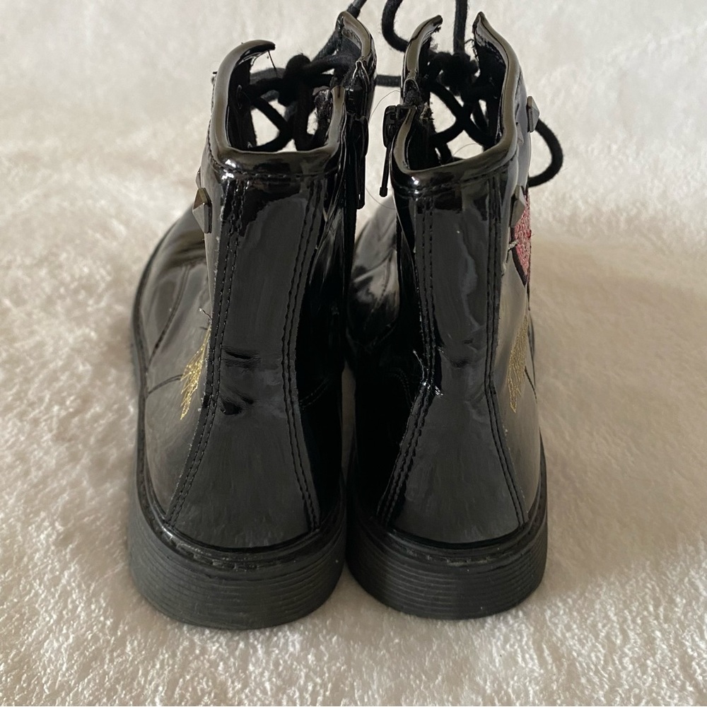 The Children’s Place Black Patent Zippered Ankle Lace Up Boots - Picture 6 of 10